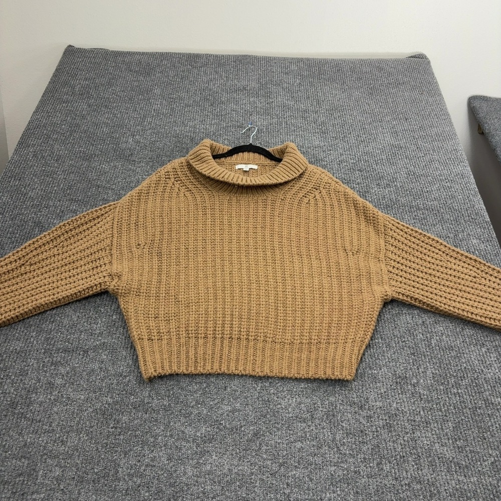 Banana Republic Sweater Womens L Tan Wool Blend Chunky Turtleneck Cozy Casual